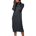 thumbnail image 1 of ZHYou Womens Sweater Dresses Turtleneck Knit Long Sleeve Midi Length Ribbed Trim Overized Fit Dresses,Dark Gray,M, 1 of 6