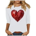 thumbnail image 1 of ZHYou Womens T-Shirts Valentine's Day V-Neck Valentine's Day Printed 3/4 Sleeve Loose Fit Casual Soft Spring Summer Shirts,White,L, 1 of 4