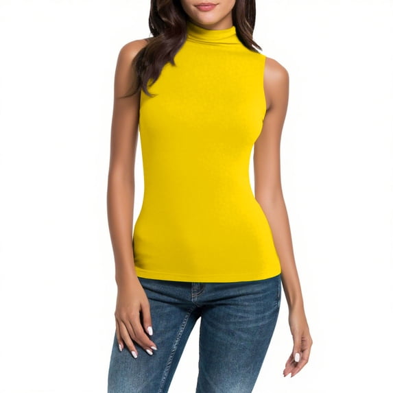 ZHYou Womens Tank Tops Turtleneck Slim Fit Tummy Control Summer Soft Basic Long Camisole,Yellow,Size S
