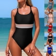 thumbnail image 1 of ZHYou Womens Tummy Control Swimsuits,One Piece Slimming Modest Color Block Swimwear Bathing Suit,Black,S, 1 of 6