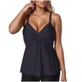 thumbnail image 1 of ZHYou Womens Tummy Control V Neck Swimsuits Tankini Ruched Wrap Push Up Bathing Suit Tops,Black,Size 2XL, 1 of 7