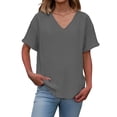thumbnail image 1 of ZHYou Womens V Neck T Shirts Casual Short Sleeve Pullover Flowy Tops Cute Loose Fit Basic Tees,Gray,XL, 1 of 8