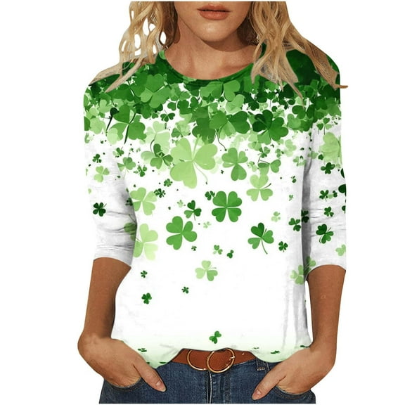 ZHYou Womens Valentine's Day Tops Loose Fit 3/4 Sleeve St. Patrick's Day Printed V-Neck Casual Soft Spring Summer Tops,Red,S,M,L,XL,2XL ,Green,4XL