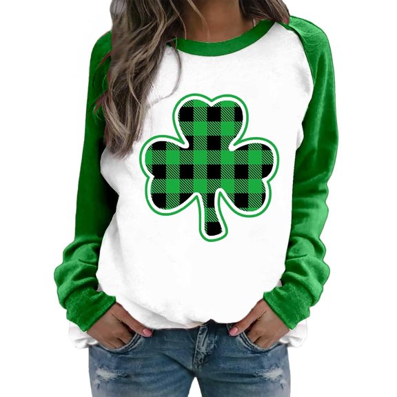 ZHYou Womens Valentine's Day Tops V-Neck St. Patrick's Day Printed Long Sleeve Loose Fit Casual Soft Spring Summer Shirts,Multicolor,S,M,L,XL,2XL ,Green,3XL