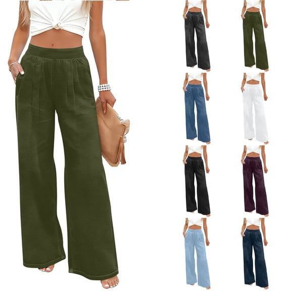 ZHYou Womens Wide Leg Denim Jeans,Elastic High Waisted,Baggy Palazzo Casual Pants with Pockets,Army Green,Size L