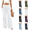 thumbnail image 1 of ZHYou Womens Wide Leg Denim Jeans,Elastic High Waisted,Baggy Palazzo Casual Pants with Pockets,White,Size XL, 1 of 9