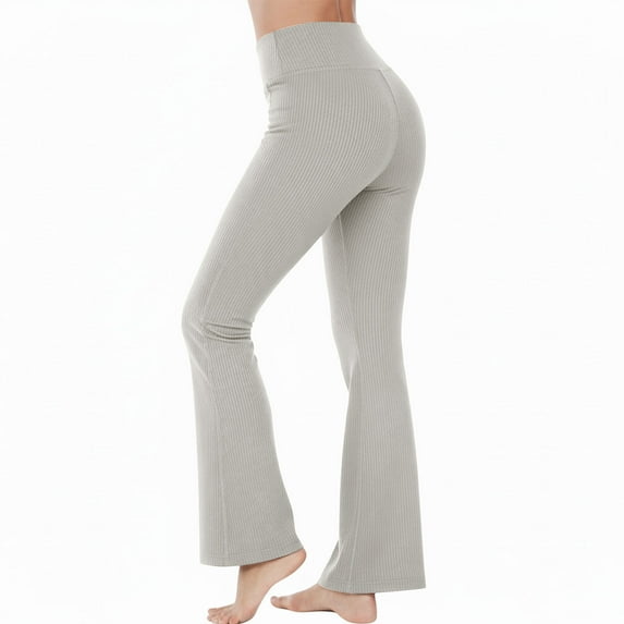 ZHYou Womens Yoga Pants,Ribbed Knit,Tummy Control,Flared,Stretchy,Bootcut Comfort Fit Loungewear Trousers,Gray,Size M