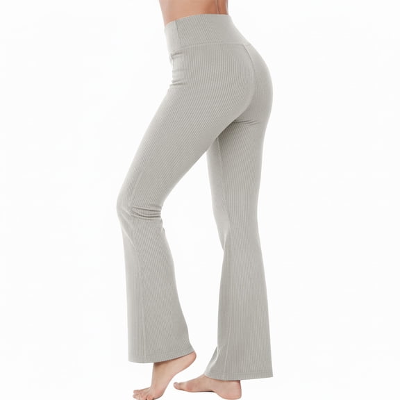 ZHYou Womens Yoga Pants,Ribbed Knit,Tummy Control,Flared,Stretchy,Bootcut Comfort Fit Loungewear Trousers,Gray,Size XL