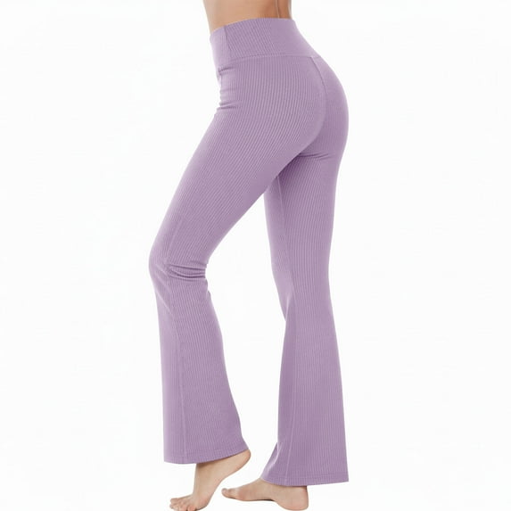 ZHYou Womens Yoga Pants,Ribbed Knit,Tummy Control,Flared,Stretchy,Bootcut Comfort Fit Loungewear Trousers,Purple,Size M