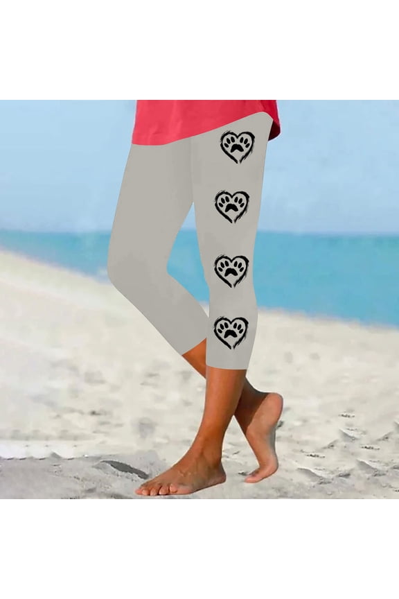 Yoga Capris For Women Women's Fashion Paw Print Leggings With Yoga Sport Elastic Pants