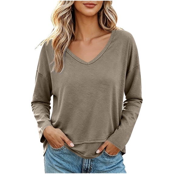 Drop Fit ZHYouNo Boundaries Long Sleeve Tops for Women Casual Loose Fit V Neck ...