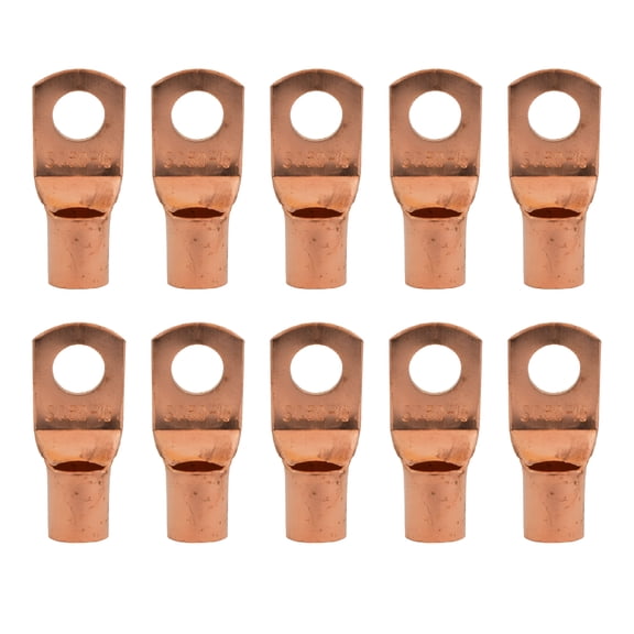 ZHZFKQ 1/0 Gauge AWG Pure Copper Lugs Ring Terminals Connectors 3/8" Inch Ring Size 10 Pack Terminal Connectors