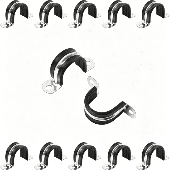 ZHZFKQ 1 Inch Reinforced Rigid Pipe Strap,2 Holes U Bracket Cable Clamp Hanger,Rubber Cushioned Insulated Clamp,Conduits Strap Clamps for Pipe Fixing on Various Surfaces,10 Pcs(25Mm)