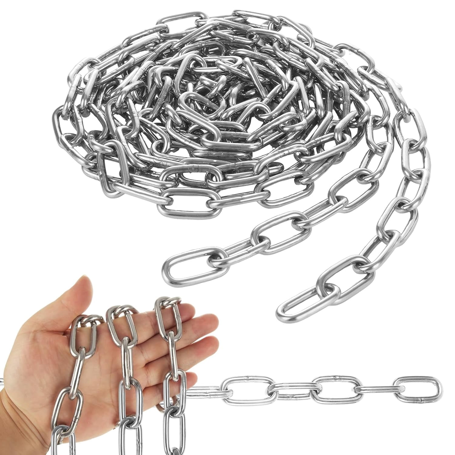 ZHZFKQ 1 Pack 5Mm 304 Stainless Steel Chain, 13.1 Ft Heavy Duty Metal ...