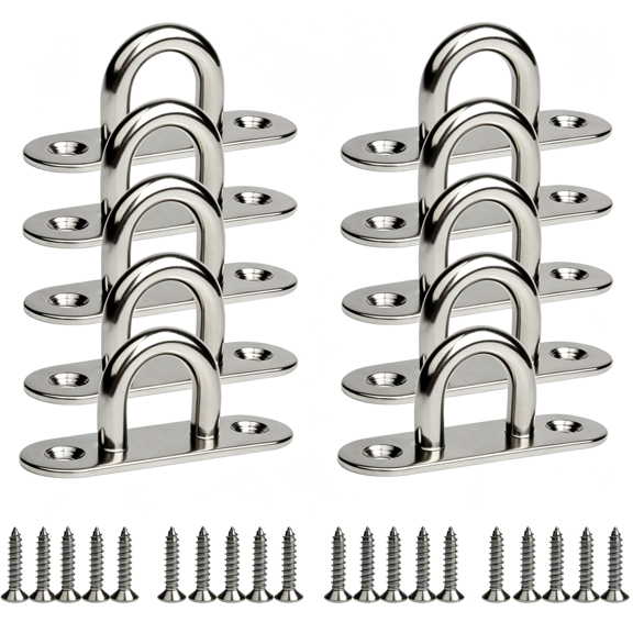 ZHZFKQ 10-Pack 304 Stainless Steel Ceiling Hook Ring Hooks 1. 8In M5 Strip Type Eye Plate with Enclosed Hook Boat Rigging Heavy Duty Ceiling&Wall Mount Hanging Hardware Fitting