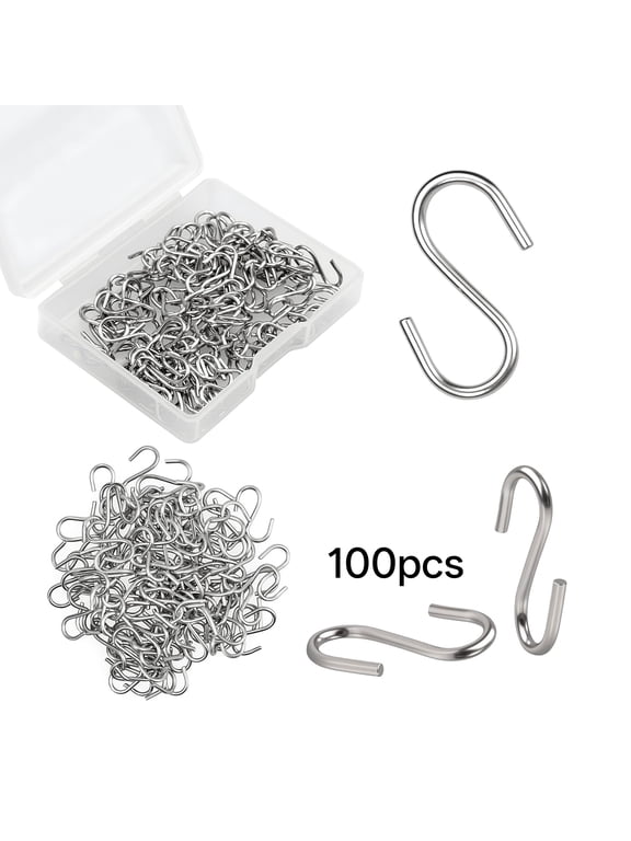 100 Pcs Mini S Hooks for Hanging, 1/2 Inch Small Stainless Steel S-Shaped Hooks for Christmas Ornaments, Jewelry Display, DIY Crafts & Key Chains