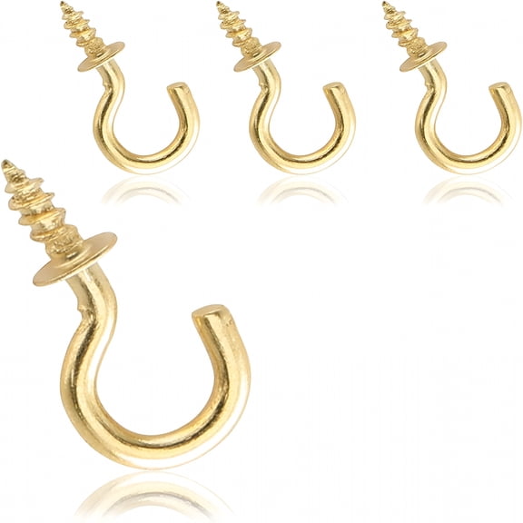 ZHZFKQ 100Pcs 1/2-Inch Gold Cup Hooks - Metal Screw-In Ceiling Hooks for Hanging Mugs, Kitchen Storage, Wall Organization, Decor Display, Craft Projects, and Ceiling Installation (20mm Length)