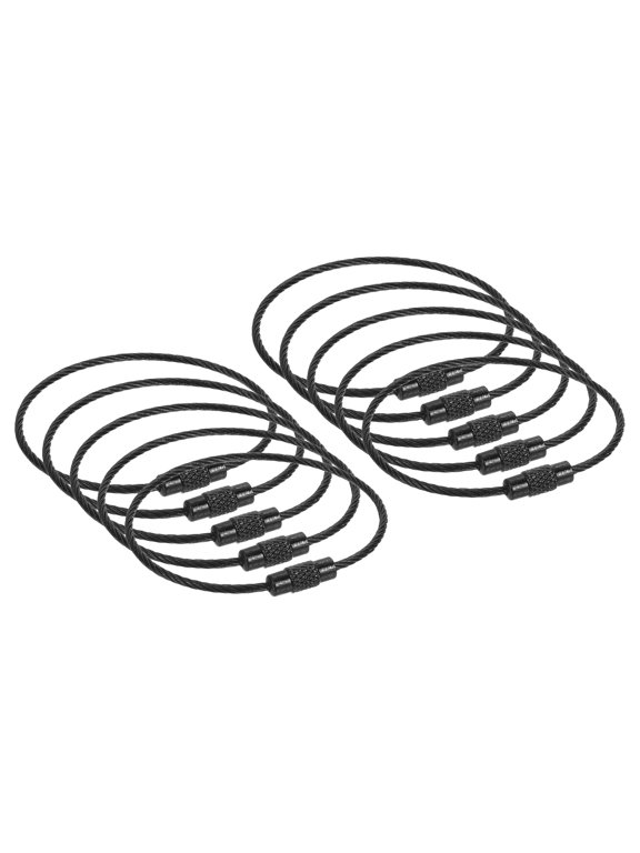 10Pcs 6.3" Cable Key Rings, Wire Keychain Twist Loops, Lock Key Holder, Black