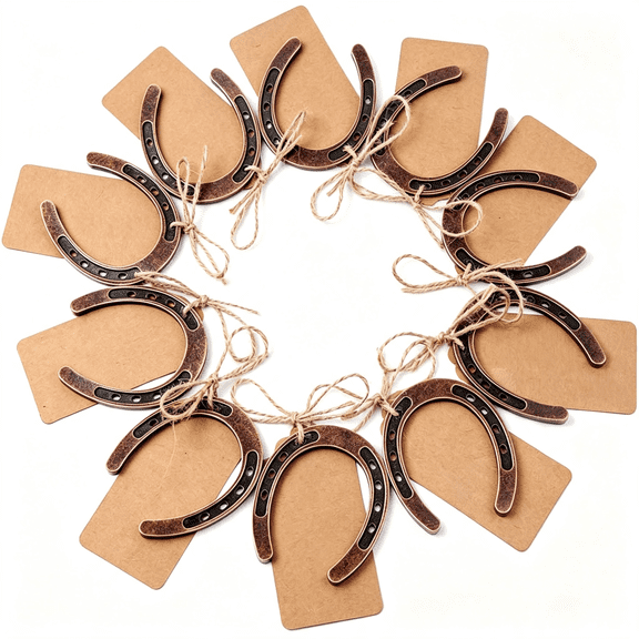 ZHZFKQ 10Pcs Good Lucky Horseshoe Wedding Favors with Kraft Tags Rustic Horse Party Favors Vintage Wedding Party Decorations