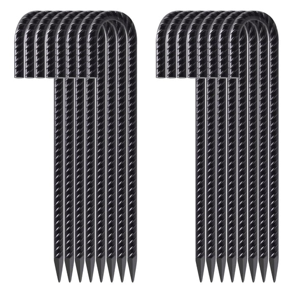 ZHZFKQ 12 " 16 Pack Rebar Stakes Heavy Duty J Hook,Galvanized Ground Stakes Tent Stakes Steel Ground Anchors,Chain Link Fence Stakes,Trampoline Stakes,Black