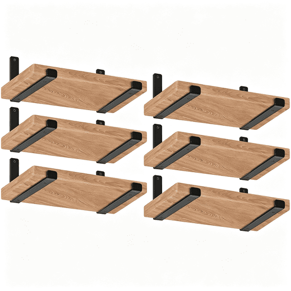 ZHZFKQ 12 Pack - 11.25" L X 6" H X 1.5" W J Lip Shelf Brackets Rustic Farmhouse Iron Wall Floating Shelf Bracket Metal Shelf Bracket Industrial Shelf Supports with Screws Black