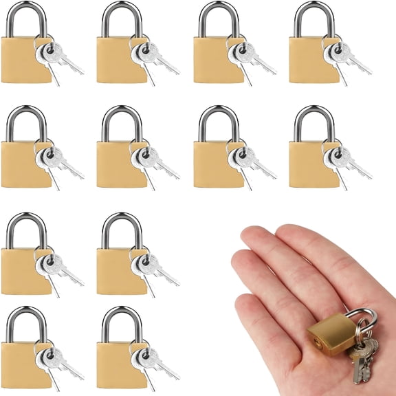 ZHZFKQ 12-Pack 20Mm Antique Brass D-Shaped Keyed Padlocks-Decorative&Secure Locks with Hardened Alloy Core for Luggage,Gym Lockers,Gift Boxes,Storage Compact for Backpacks/Security Cases