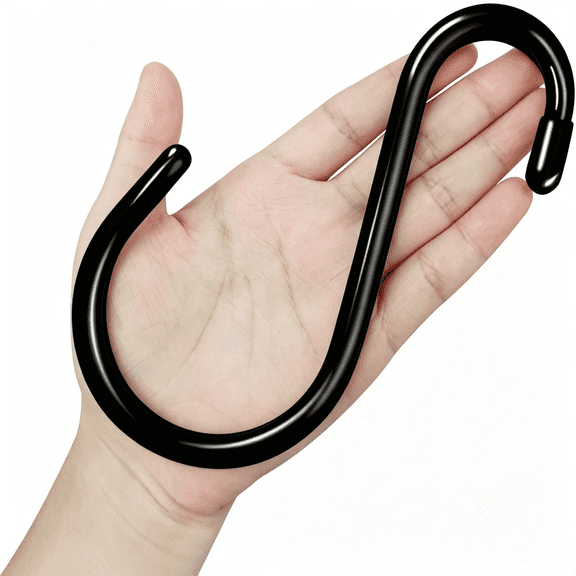 ZHZFKQ 12 Pack 6" Heavy Duty Large S Hook Vinyl Coated S Hooks for Hanging Plants,7Mm Thickness Non Slip Sturdy Metal Black Jean Hooks for Closet,Bird Feeders,Kitchen,Large Object,Tools,Bikes