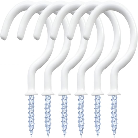 ZHZFKQ 12 Pack Vinyl Coated Ceiling Hooks,Screw-In Mug Hooks,Multi-Function Wall Hooks Kitchen Hooks Cup Hooks for Indoors Outdoors (White,1-1/4 Inch)