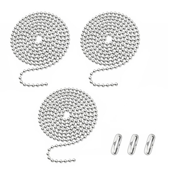 ZHZFKQ 120-inch Ceiling Fan Pull Chain, Pull Chain Extension for Ceiling Fans and Light Fixture, Rust Proof Stainless Steel 3mm Beaded Ball Chain with 12 Matching Connectors (Silver)