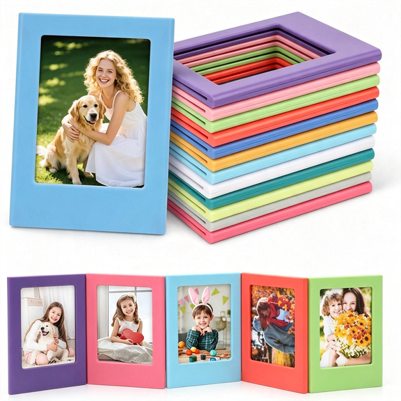 ZHZFKQ 12Pcs Magnetic Picture Frame for Instax2.5X3.5In Mini Table Photo Frame Holder Fridge Magnets Photo Frames for Fridge School Office Wallet Size Picture Frames,12 Colors