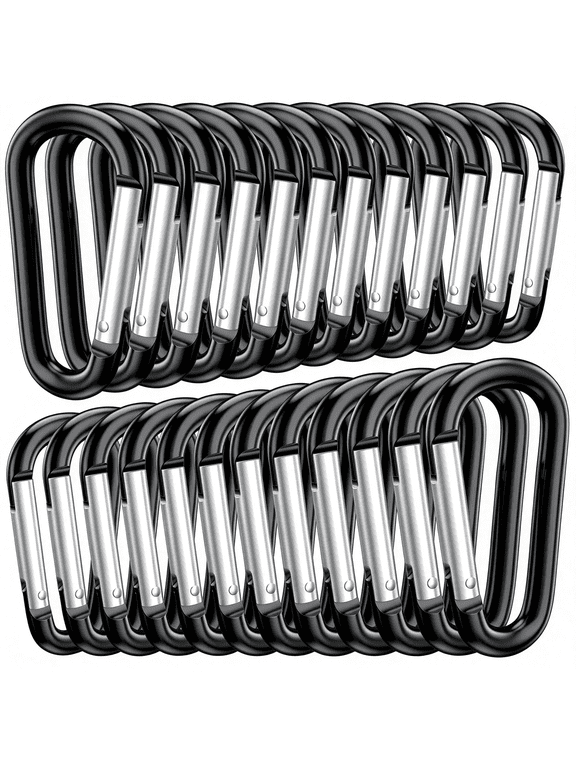 2" Aluminum D Ring Carabiners Clip D Shape Spring Loaded Gate Small Keychain Carabiner Clip Set Outdoor Camping Mini Lock Snap Hooks Spring Link Key Chain Durable Improved 24 Pcs