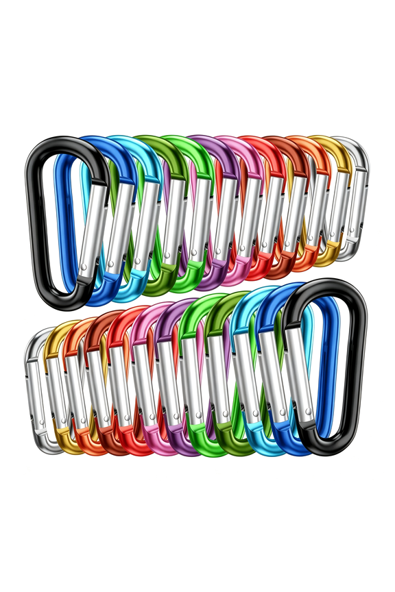 2" Aluminum D Ring Carabiners Clip D Shape Spring Loaded Gate Small Keychain Carabiner Clip Set Outdoor Camping Mini Lock Snap Hooks Spring Link Key Chain Durable Improved 24 Pcs