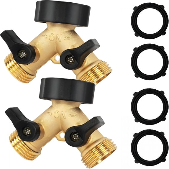 ZHZFKQ 2 Pack Brass Garden Hose Splitter, 3/4 Inch 2 Way Y Connector ...