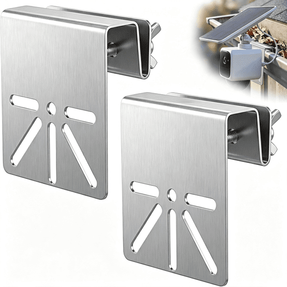 ZHZFKQ 2 Pcs Heavy Duty Stainless Steel Gutter Mount for Security Camera,No-Drill Tool-Free Installation,Anti-Rust Outdoor Camera Bracket for 1/4 Thread Hole (Silver)