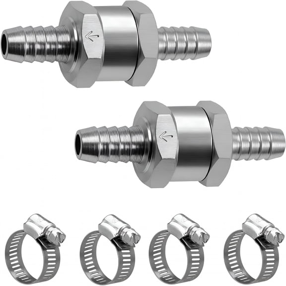 ZHZFKQ 2 Pcs One Way Check Valve,3/8"10Mm Aluminium Alloy Inline Fuel Hose Check Valves with Adjustable Clamps,Non Return One-Way Control Valve for Gasoline Diesel Oil Water