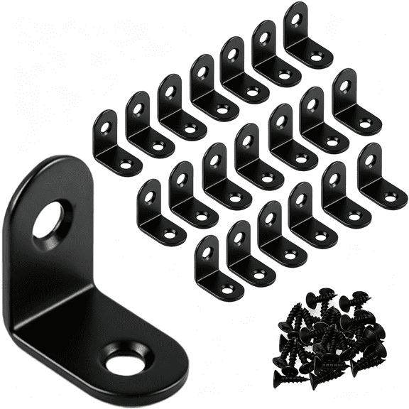 ZHZFKQ 20 Pack 1 Inch Small L Brackets for Wood-Perfect 90 Angle Tiny Bracket|Stainless Steel Corner Brace with Screws-For Shelves Cabinet Furniture Repair Diy Woodworking (Black)