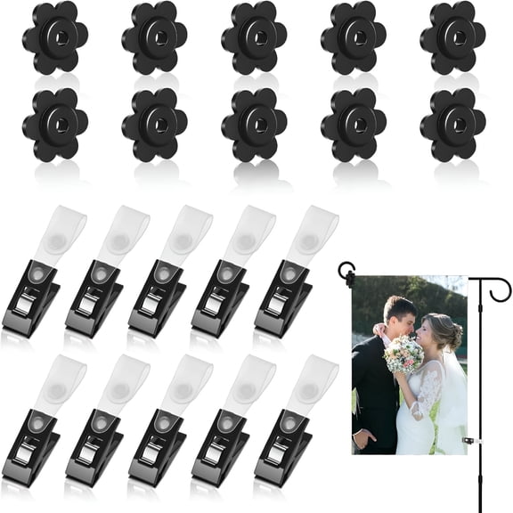 ZHZFKQ 20 Pcs Garden Flag Clips and Rubber Stoppers, Flower Shape Anti-Wind Yard Flag Holders, Small Flag Pole Stand Accessories for Outdoor Lawn Patio and Indoor Display