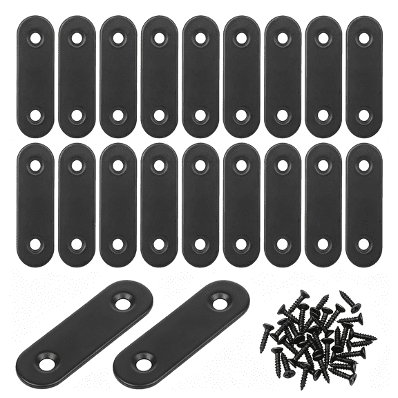ZHZFKQ 20 Pcs Straight Brace, 2 X 0.6 Flat Brace, Stainless Steel Straight Bracket, Mending Joining Plates for Bed Frame,Board,Wood,Shelves & Furniture, Matte Black (20)
