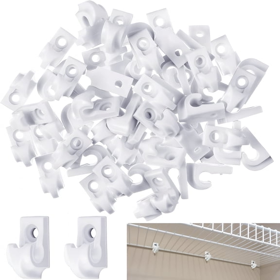 ZHZFKQ 20 Pieces White Wire Shelf Clips Closet Shelves Down Wall Loop Clips Plastic Heavy Duty Shelf Bracket for Wire Shelving, Screws and Expansion Tube Not Included (White)