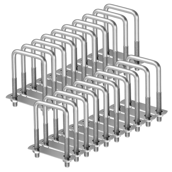ZHZFKQ 20 Sets M8 Square U Bolts, 304 Stainless Steel U Clamp with Nuts, Bolt Plate and Washers for Industrial, Boat Trailer, M8 X 50Mm X 100Mm