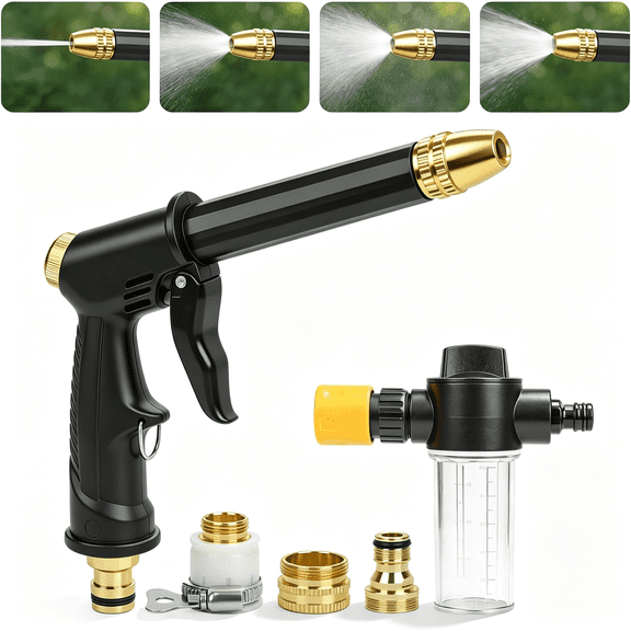 ZHZFKQ 2026 High Pressure Hose Nozzle,Portable High Pressure Water Gun with 4 Adjustable Jet Nozzle,Pressure Washer Nozzle,Power Washer Hose Attachment for Garden Patio Cleaning