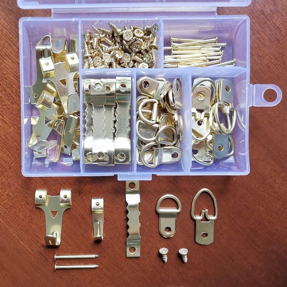 ZHZFKQ 2026 New 180Pcs/Set Sawtooth Hanger D-Rings Hooks Nail Picture Frame Hanging Hardware Kit for Picture Frames, Artwork, Mirrors, Home Decor, Diy Projects, Wall Mounting