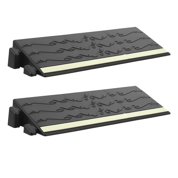 ZHZFKQ 2026 New 2Pcs Door Threshold Ramp Wheelchair Ramp Entry Ramp with Fluorescent Strips for Transition Threshold Step Doorways Supermarket Entry and Garage Black