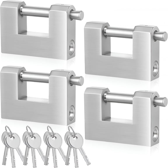 ZHZFKQ 2026 New 4 Pack Heavy Duty Lock for Shipping Container with Stainless Steel Keys Stainless Steel D-Shaped Padlock for Garage Door,Shed,Storage Unit,Locker,And Warehouse (80Mm)