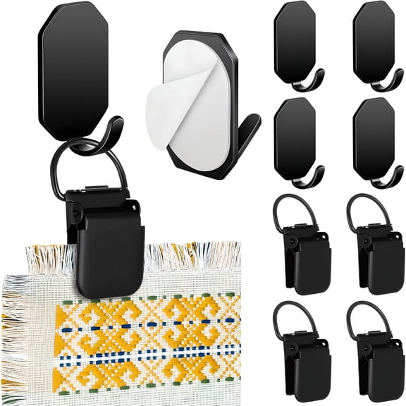 ZHZFKQ 2026 New 4 Set Tapestry Wall Hanging Clips Self Adhesive Wall Hanger Textile Art Decoration Metal Clips for Hanging Rugs Carpet Display for Wall,Home,Studio,Office,Black