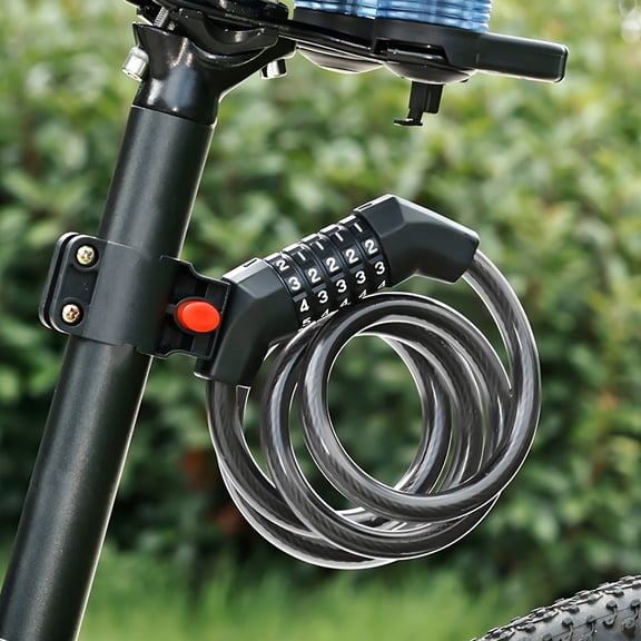 ZHZFKQ 2026 New Bicycle Lock  Waterproof Thick Steel Cable Lock with Five-Digit Password for Motorcycles and Bikes, Portable Antitheft Solution with Lock Frame for Security on the Go