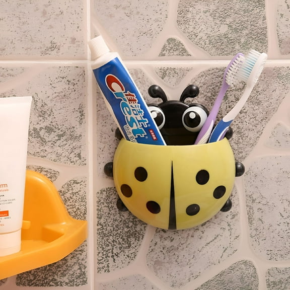 ZHZFKQ Cartoon Ladybug Toothbrush Holder for Kids, Bathroom Storage Rack & Decor for Nursery, Playroom, and Children's Room