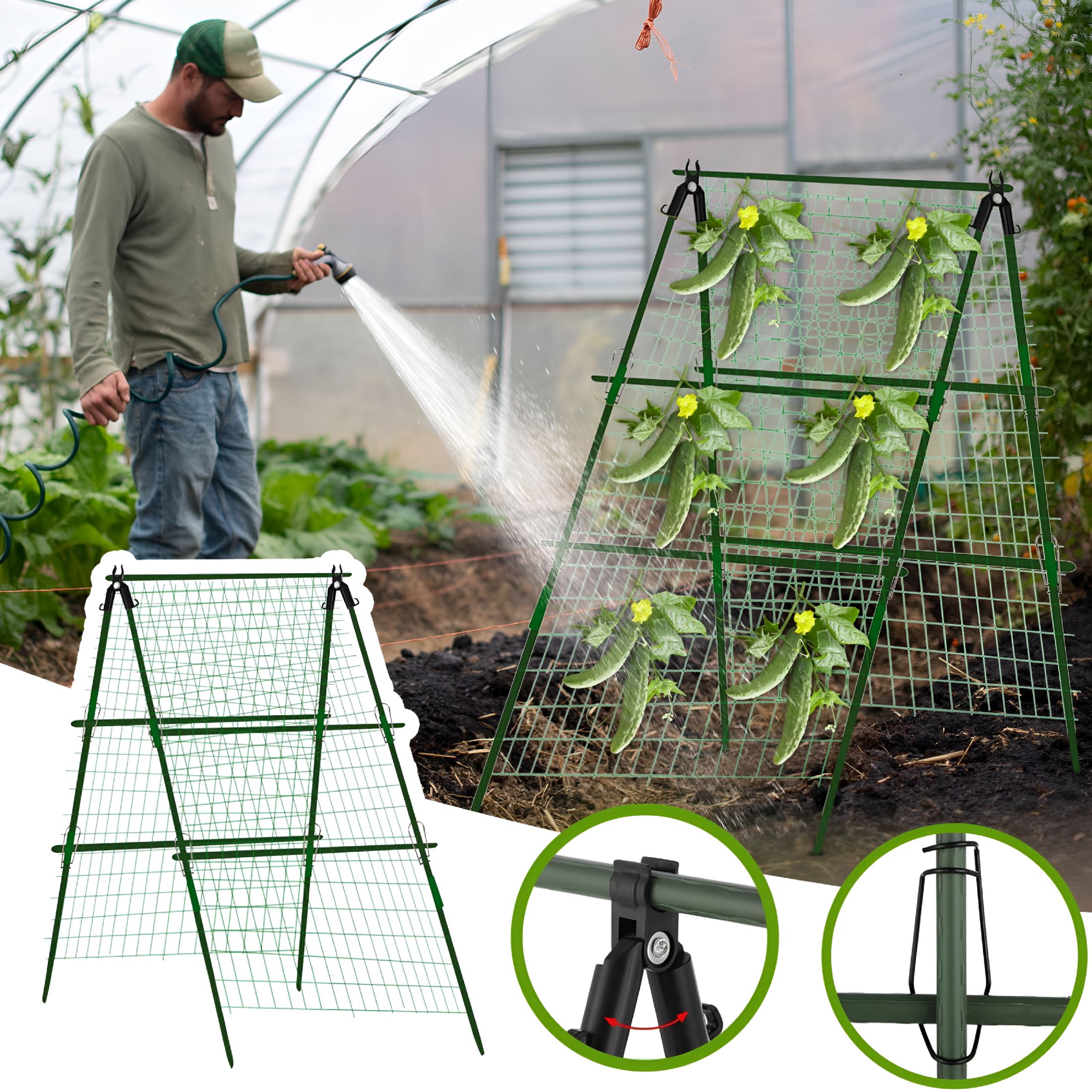 ZHZFKQ 2026 New Cucumber Trellis Set,Cucumber Trellises A Frame Plant Supports Green Trellis for Cucumber,Garden Trellis for Climbing Plants Outdoor,Detachable Cucumber Trellis