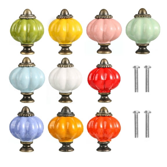 ZHZFKQ 2026 New Door Knobs for Doors Pumpkin Shaped Door Handle Non Locking Handle Keyless Door Handle Interior/Exterior Door Lock Corridor/Closet Handle Ceramic Handle Set of 10 Pieces