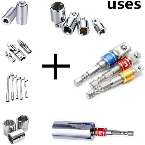 ZHZFKQ 2026 New Impact Grade Socket Adapter/Extension Set Turns Power Drill Into High Speed Nut Driver,1/4-Inch Hex Shank to Drive for Adapters to Use with Drill Chucks,Sizes 1/4"3/8"1/2",Cr-V,3-Pcs